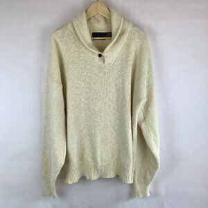 Vintage American Priority Mens Sweater Fisherman Shawl Collar Knit XL Ivory